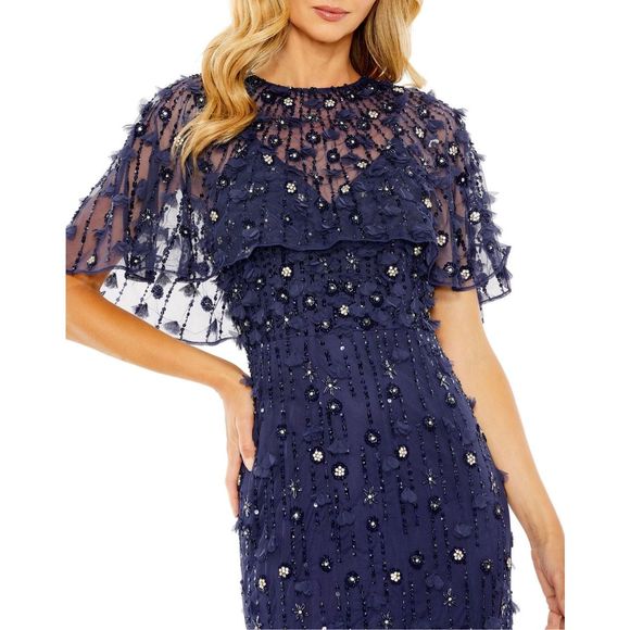 MAC DUGGAL EMBELLISHED ILLUSION CAPE SLEEVE TRUMPET GOWN - Picture 3 of 11